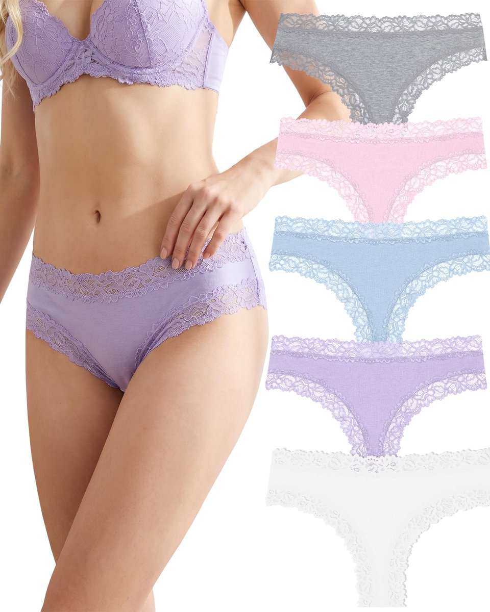 Dames Ondergoed Set van 5 - Katoen en Kant - Multicolor