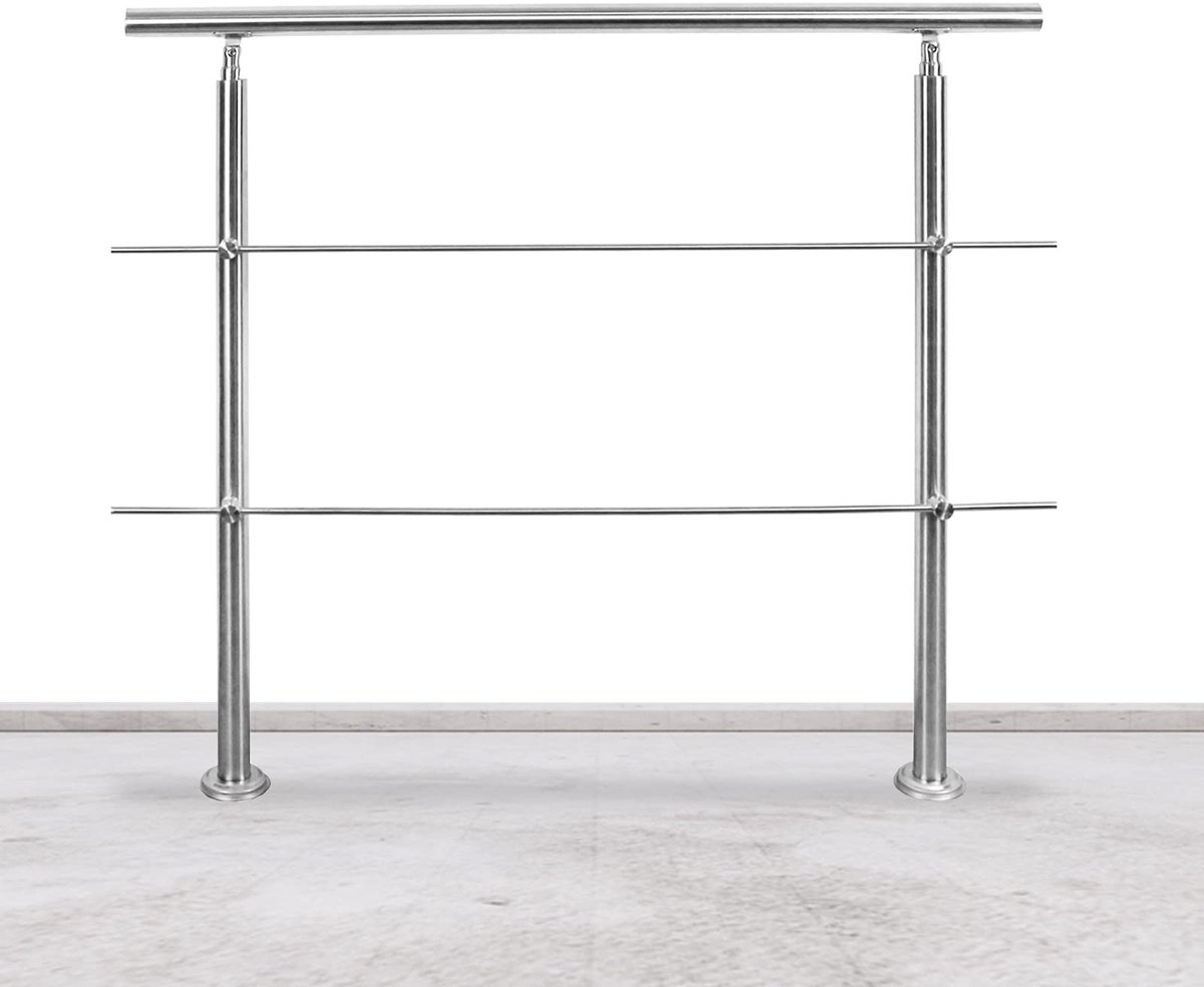 Handrail voor trappen - Roestvrij staal - 180 cm met 2 kruisstukken