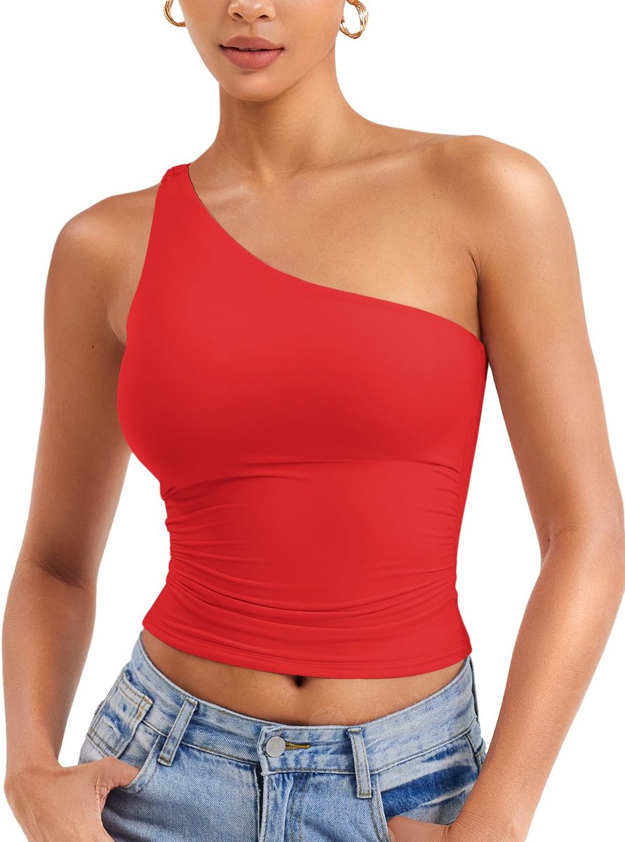 Asymmetrische Tanktop voor Dames - Eén Schouder - Rood