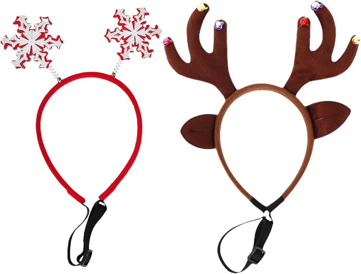 2 Stuks Kerst Pet Hoofdbanden met Rendier Antlers en Sneeuwvlok Ontwerp - Schattige Kostuums voor Honden en Katten tijdens de Feestdagen