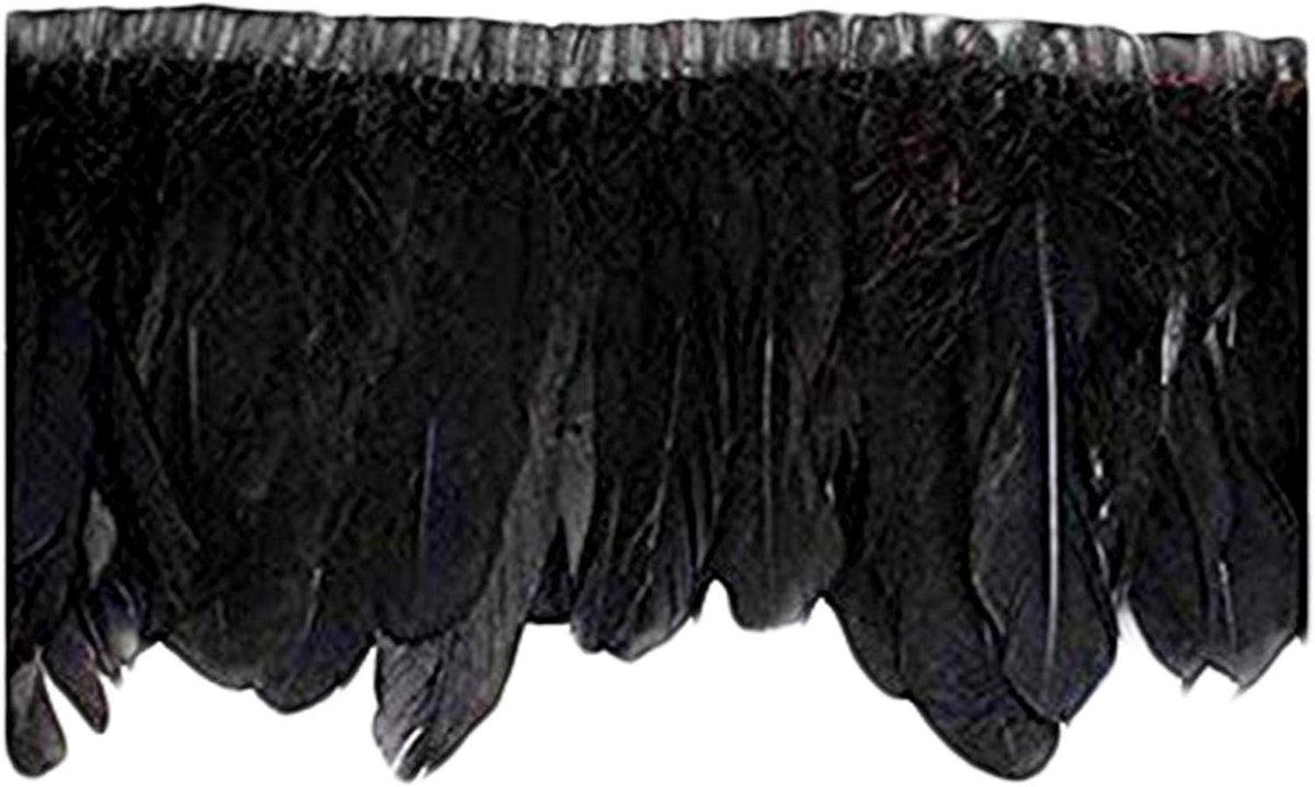 2 meter lange decoratieve verenrok met strepen voor DIY kostuums, Halloween en feestoutfits - Zwart, 15-20 cm breed