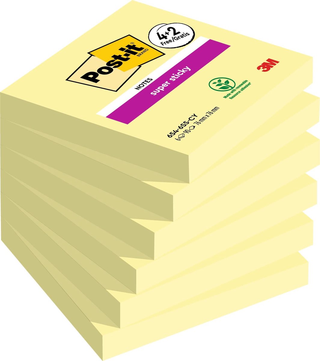 Super Sticky Notities - 76mm x 76mm - Geel
