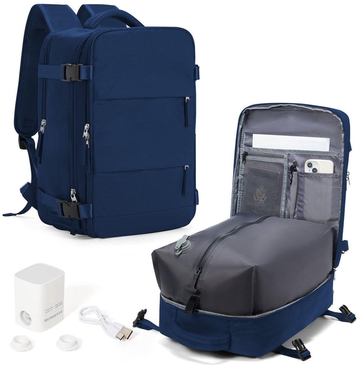 Reiserugzak met Vacuümfunctie en Pomp - 40x30x20 cm - L6-Royal Blue