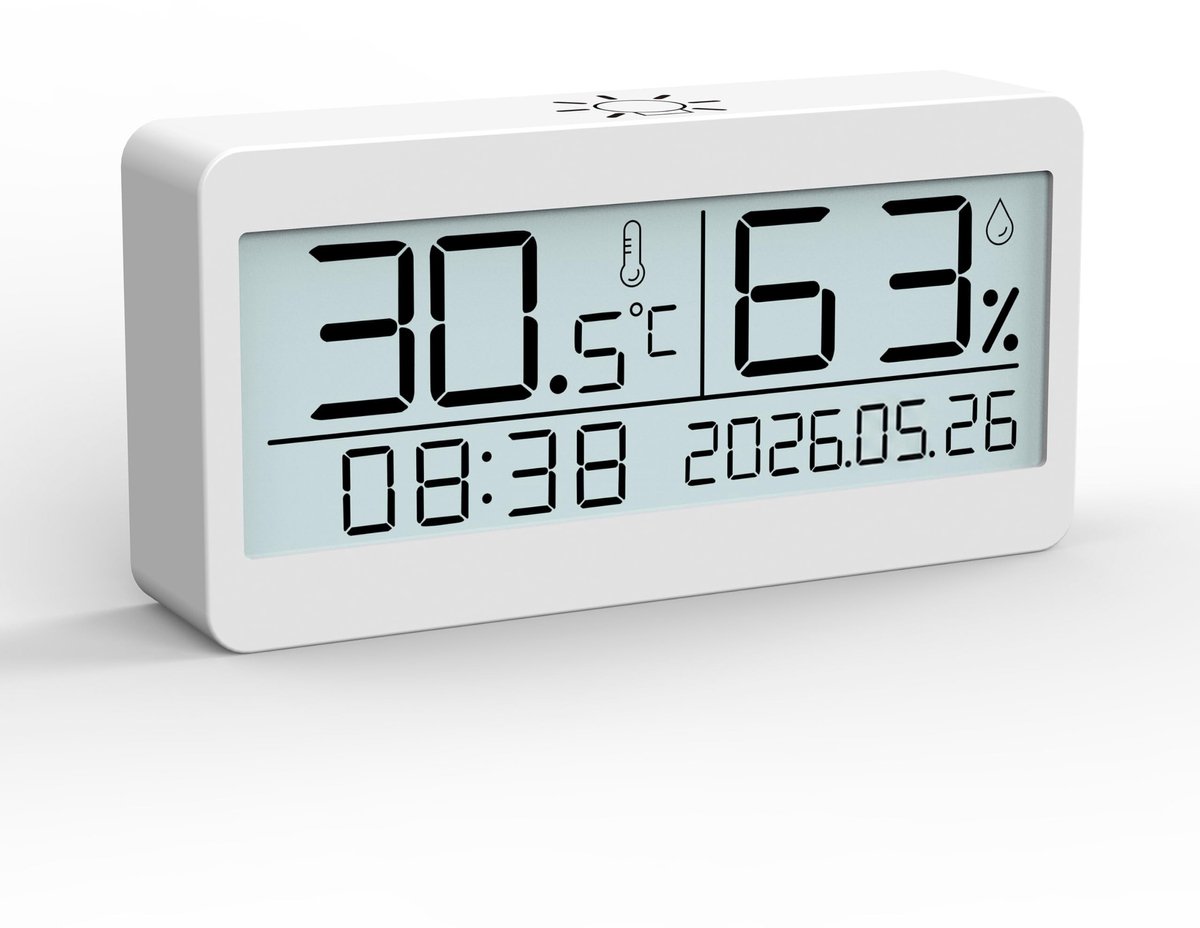 Digitale LCD Wandklok met Nachtlampje - Temperatuur en Vochtigheid Weergave