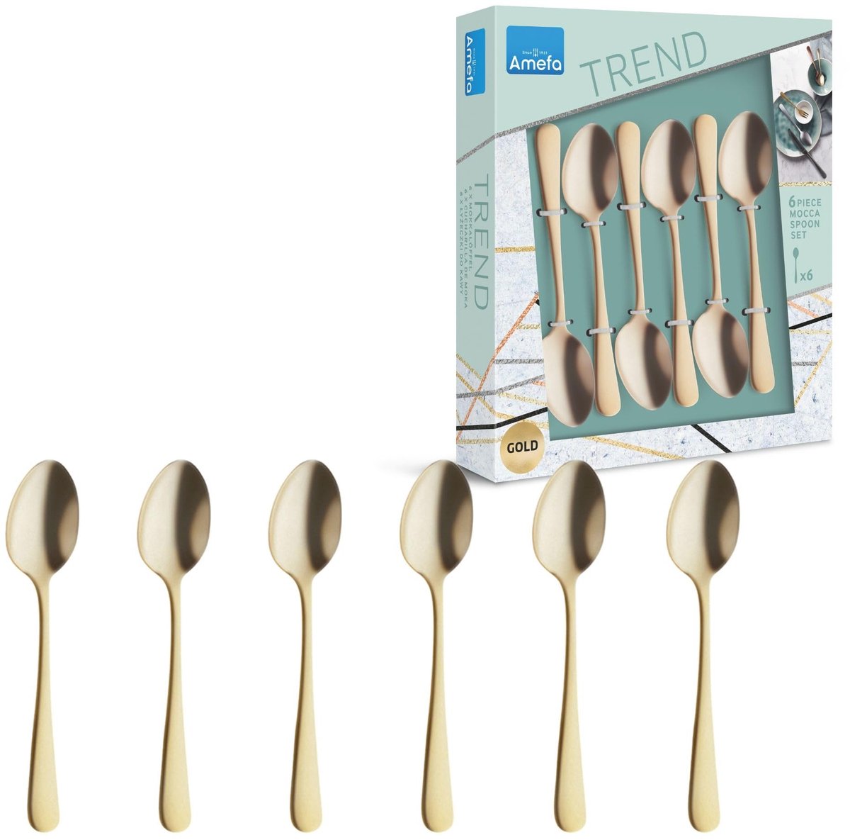 Set van 6 Theelepels - Matt Goud