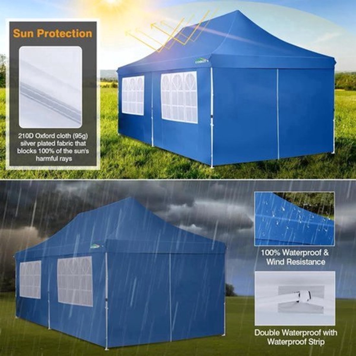 Partytent – Feesttent – Evenemententent – Tuinfeesttent – Grote Afmetingen 3x6 Meter – Waterdicht Oxford 210D - Blauw