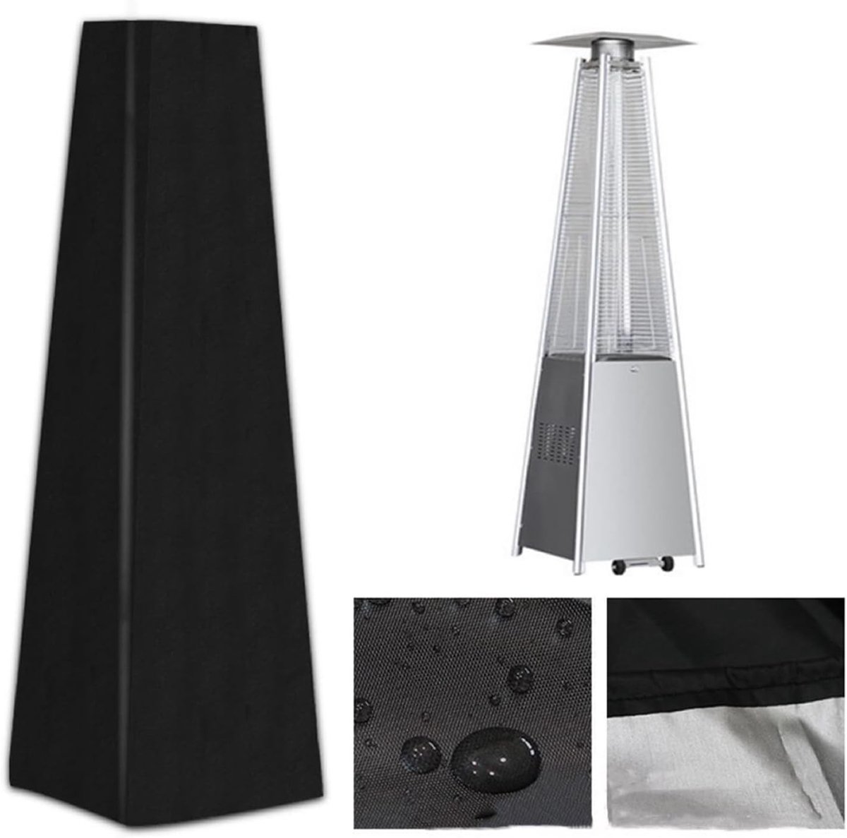Beschermhoes voor Buitenkachel van Zwart Polyester - Weerbestendige Bescherming 53 x 61 x 220 cm voor Buitenverwarming