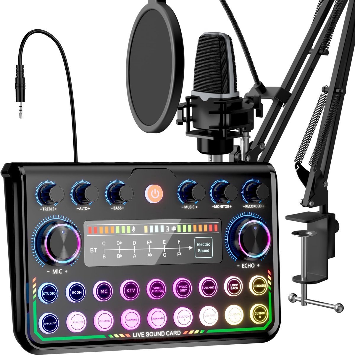 Podcast-uitrustingsbundel - Audio-interface met studiocondensatormicrofoon voor smartphone en pc - Plug-and-Play Live-geluidskaart - Perfect voor Streamen, Zingen, YouTube & Gamen - microfoon arm - Streaming Deck - DJ Mixer