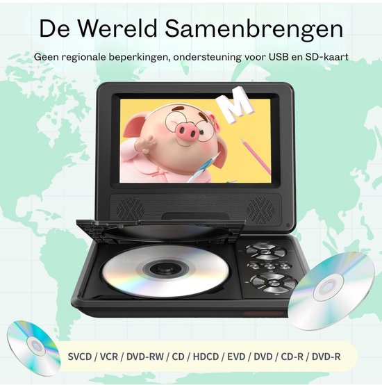 Ploutos® Draagbare DVD Speler - Compacte Mediaspeler - Regiovrij met MP3 Ondersteuning - Zwart -‎5cm x 16cm x 21cm — afbeelding 4