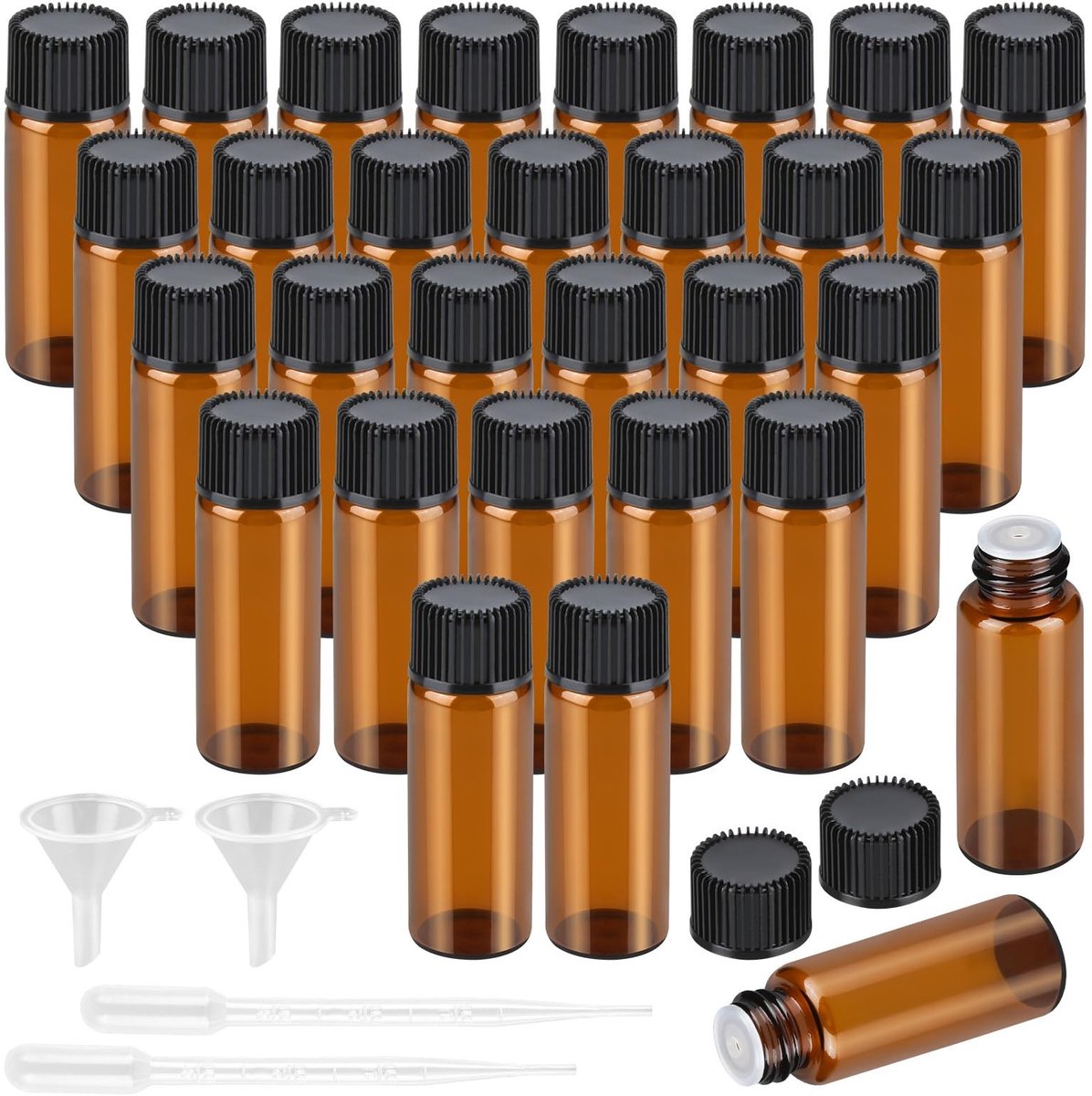 Dailygoods- Glazen Fles 30 Stuks - Mini Druppelfles 5 ml - Apothekersfles - Bruine Fles me
