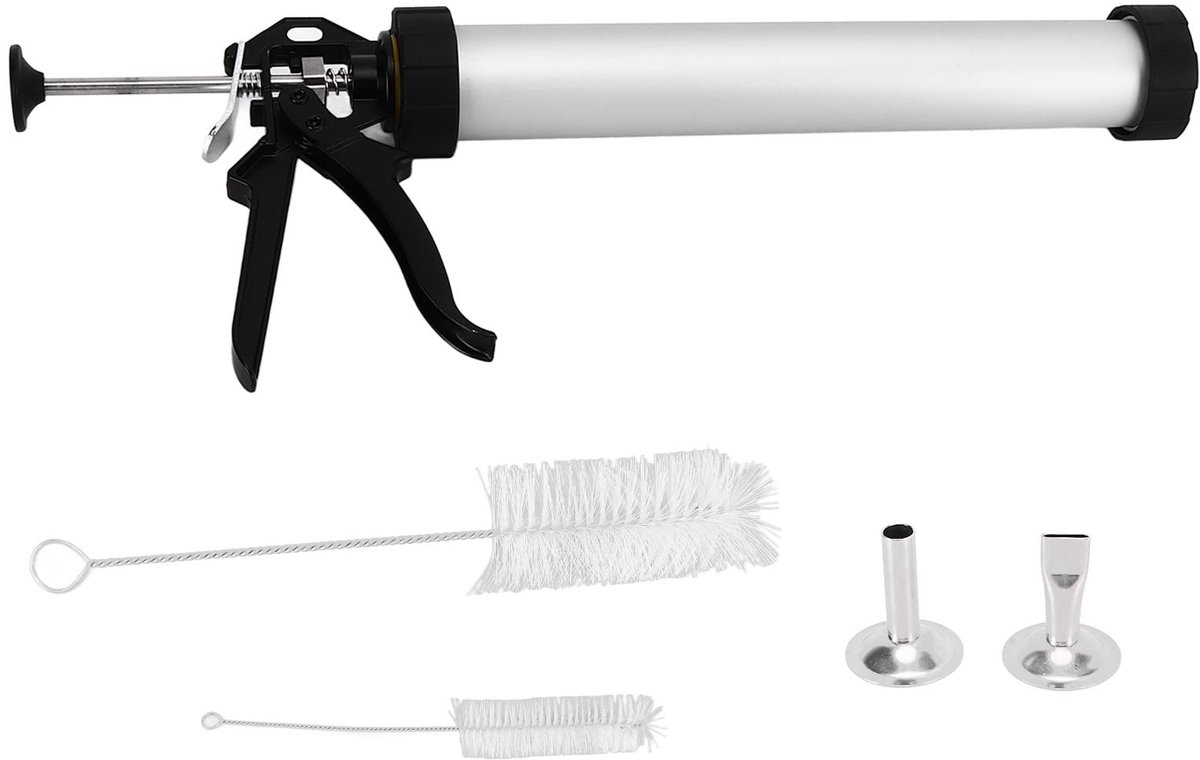 Dailygoods- Jerky Gun Roestvrij Staal - Vleesverzwaarder - Vlees Pers - Kookgereedschap Set - Ronde/Platte Spuitmond - Topkwaliteit en Service - Vleespers