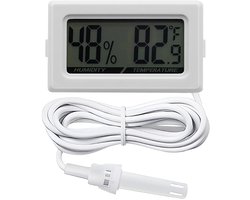 Digitale thermometer en hygrometer met sonde, speciaal voor reptielen — 2-in-1-monitor voor terraria, met directe uitlezing (wit)