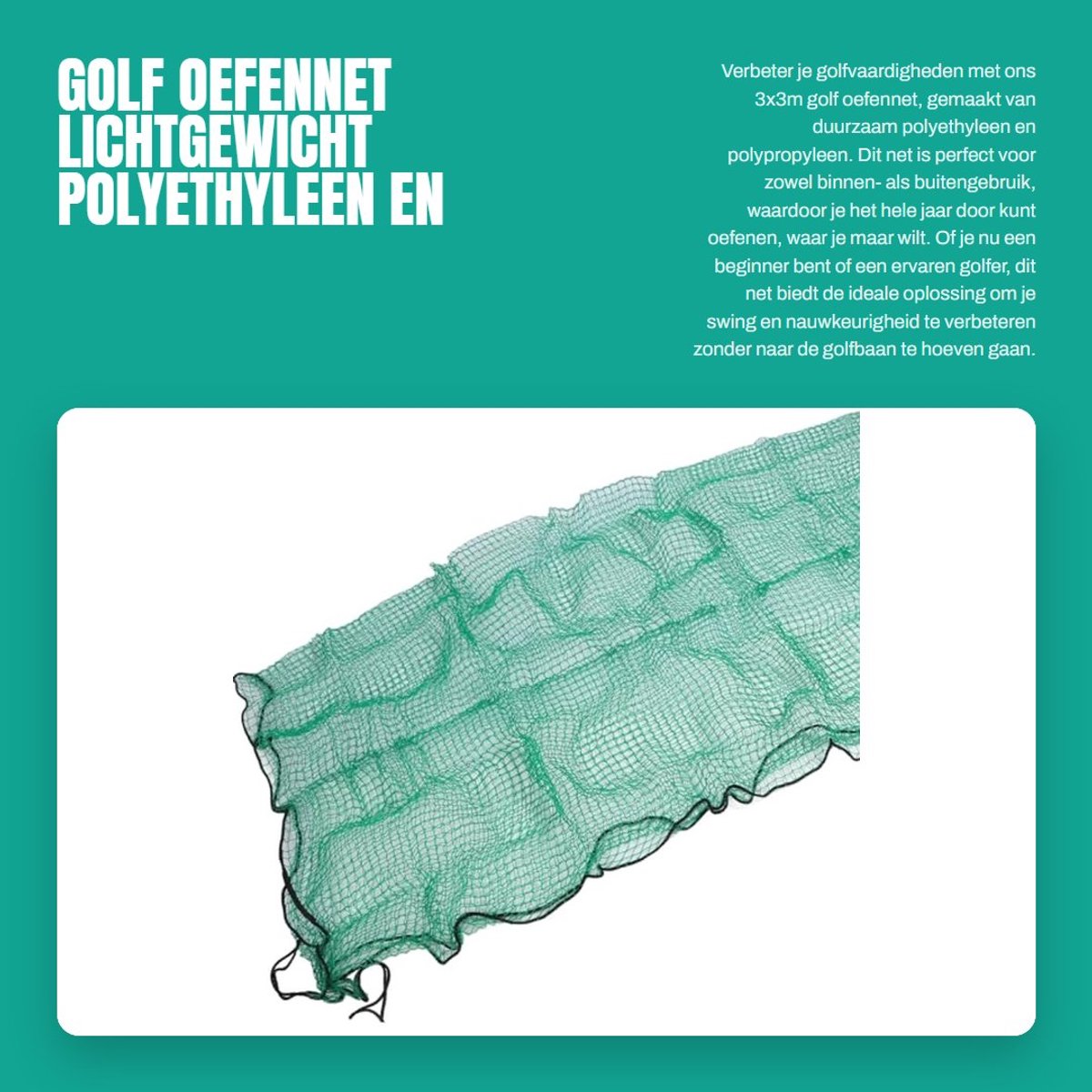 Dailygoods- Golfnet 3x3m - Duurzaam Polyethyleen/Polypropyleen - Lichtgewicht/Opvouwbaar - Indoor/Outdoor - Golf Oefennet - Gemakkelijk te Installeren
