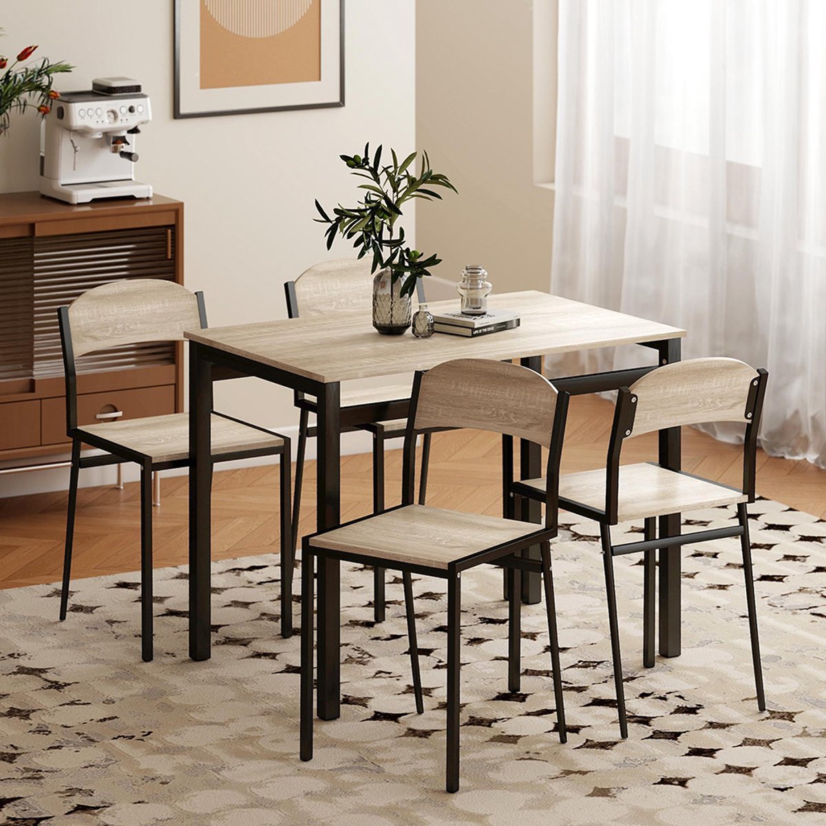 Pugsdrly 5-delige eetset - eettafel met 4 stoelen - ruimtebesparende keukentafelset voor eetkamer en keuken - zwart