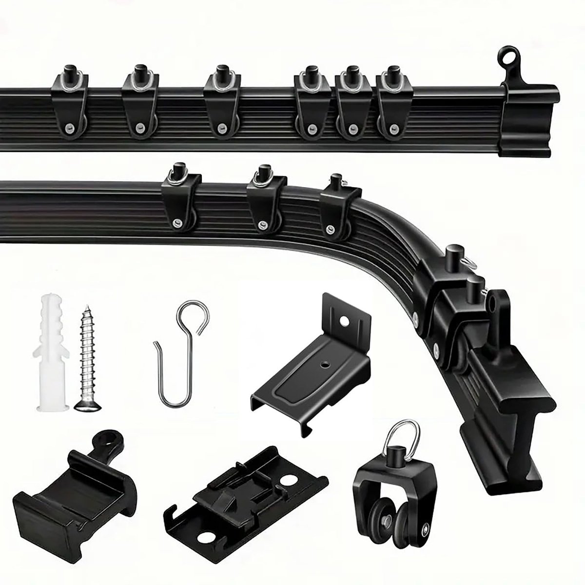 Dailygoods- Gordijnrail 2 meter - Flexibel - Plafondbevestiging - Zwart - Inclusief 16 Rol
