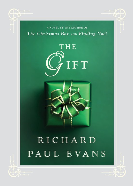 Groene boekcover met een geschenkverpakking met strik. Titel: The Gift.