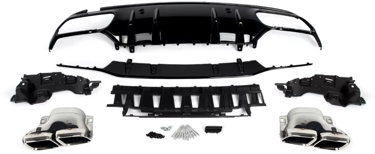 Bumper Diffuser - Passend voor Mercedes C en Achterdiffuser met Uitlaattips - Voor Auto Styling, Vervanging en Tuning