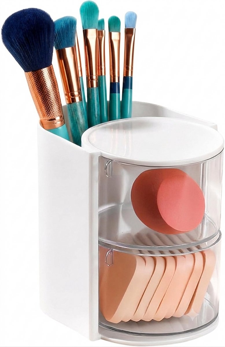 Livatto Make-up Organizer Draaibaar 360° - 2 Niveaus Cosmetica Opbergdoos voor Badkamer en Make-up Tafel