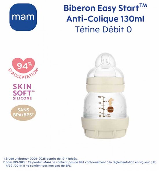 MAM Zuigfles Easy Start 130 ml 0 Maanden Debiet 0 Extra Traag (Modellen : Zand) — afbeelding 3