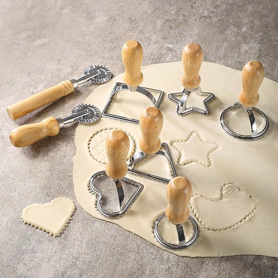 Deegwiel Hulpmiddel - Pastamaker Wiel - Zelf Pasta Maken - Houten Handvat - Set van 4 - Zilver en Hout — afbeelding 3