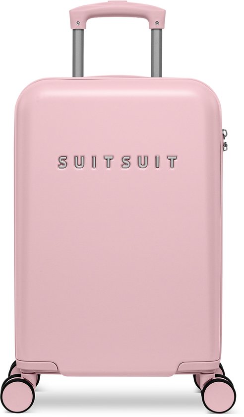Roze SUITSUIT koffer met uittrekbaar handvat en vier dubbele wielen.