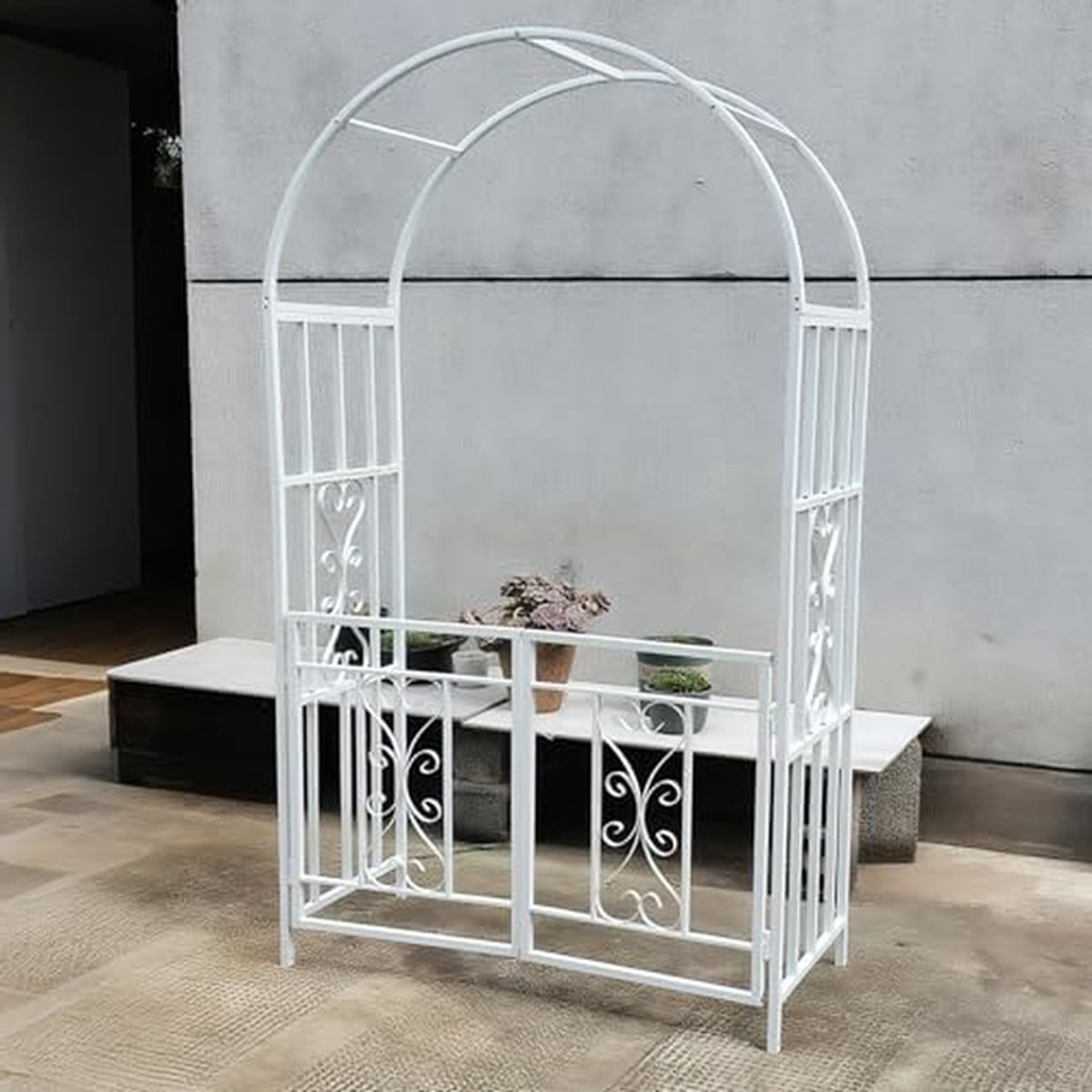 Metalen Tuinprieel - Boog Decoratie - Planten Ondersteunen - Weerbestendige Poedercoating - 210 cm Hoog - Zwart Wit
