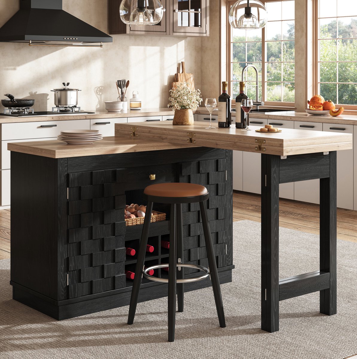 COVREO Keukenkast 120-197 x 40 x 74,2 cm zwart MDF, 360 graden draaibaar
