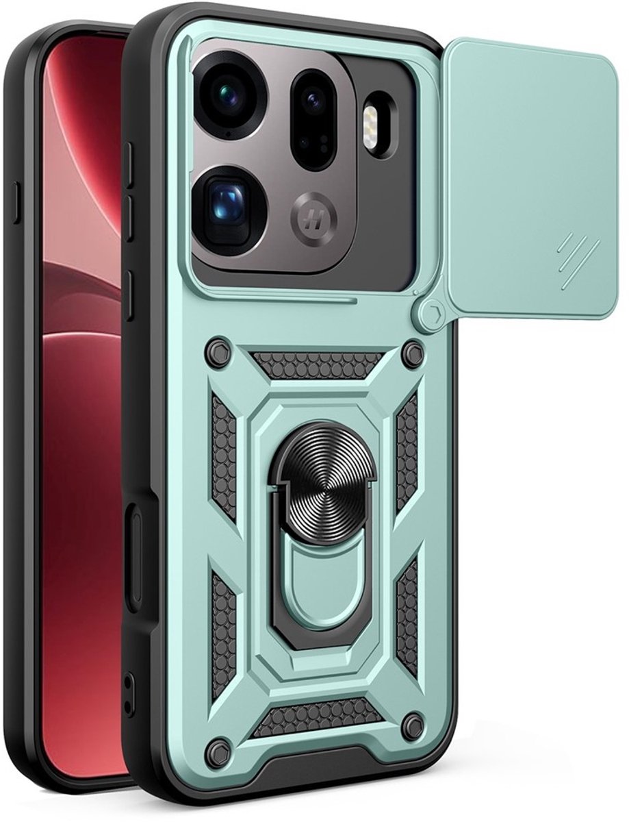 Coverup Hoesje - Geschikt voor OPPO Find X9 Pro Hoesje - Coverup Armor Ring Kickstand Back Cover met Camera Shield - Groen