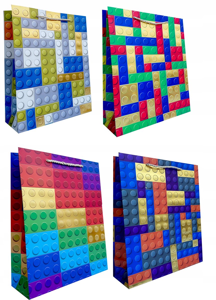 Decoratieve Cadeautas 18x23x10cm - Kleurrijke Blokken, Willekeurig Patroon