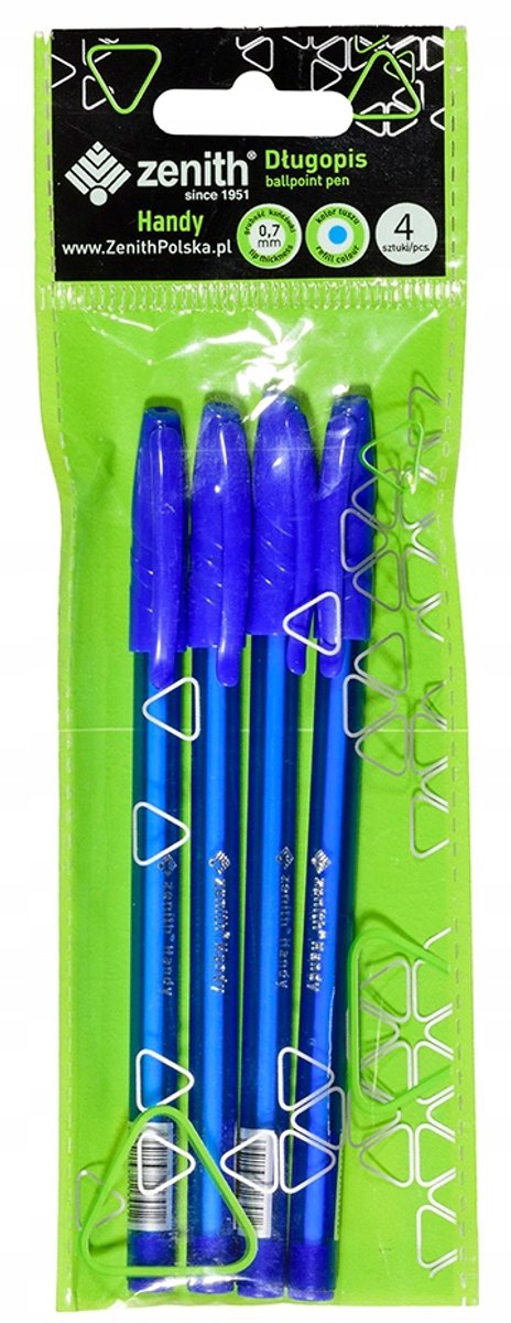 Zenith Handy Blauwe Balpennen, 4 stuks, 0,7 mm