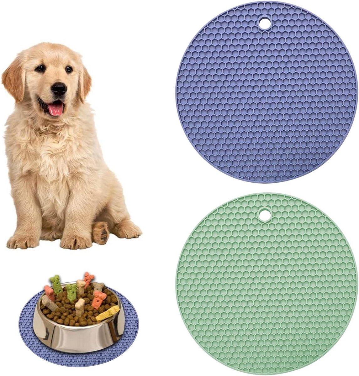 Huisdier placemats - Voerbak mat - Vloer beschermen - Antislip en waterdicht - 2 stuks 17.5 cm - Grijs