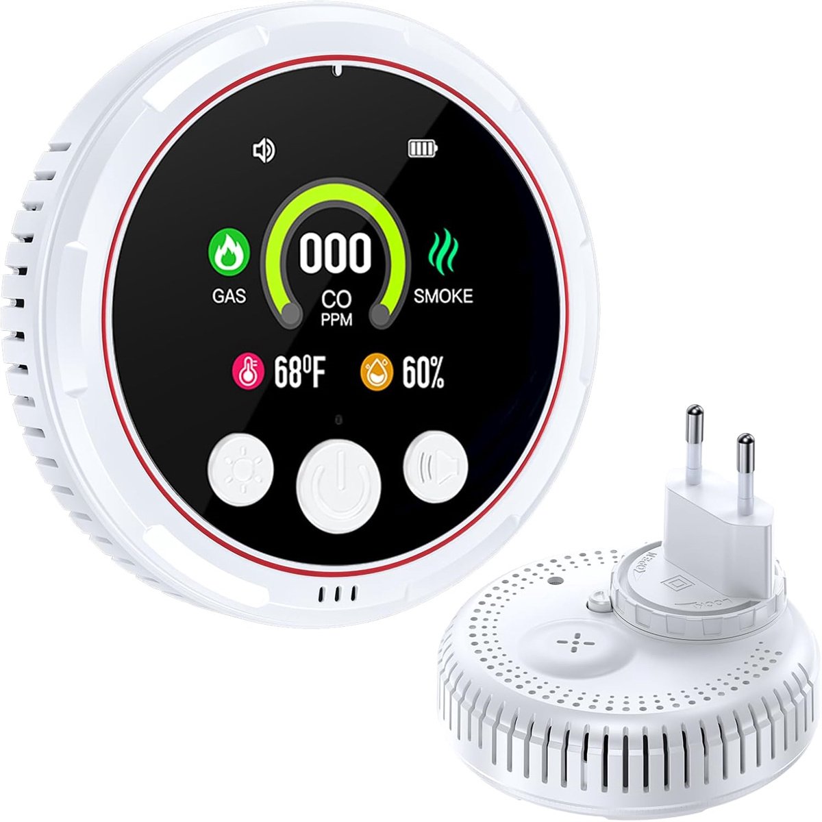 carmdering - 5-in-1 CO Melder – Koolmonoxidemelder met Gasdetectie, Temperatuur- en Vochtigheidsmeter – 100 dB Alarm