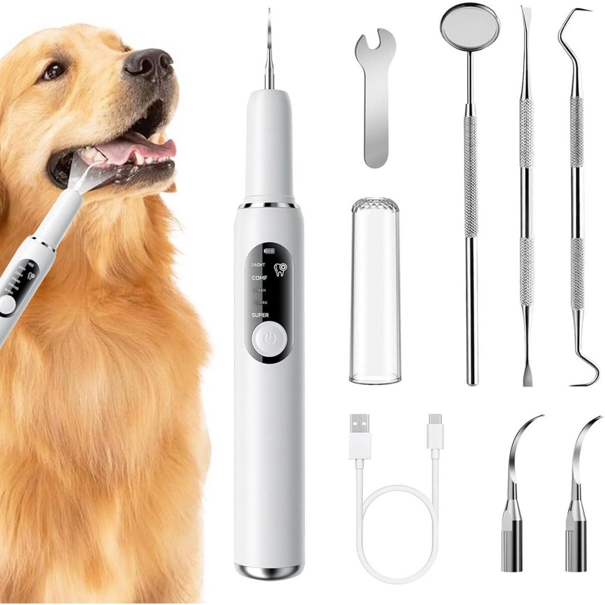 carmdering - Elektrische Tandenborstel voor Honden en Katten – 5 Standen – LED Verlichting – USB-C Oplaadbaar – IPX6