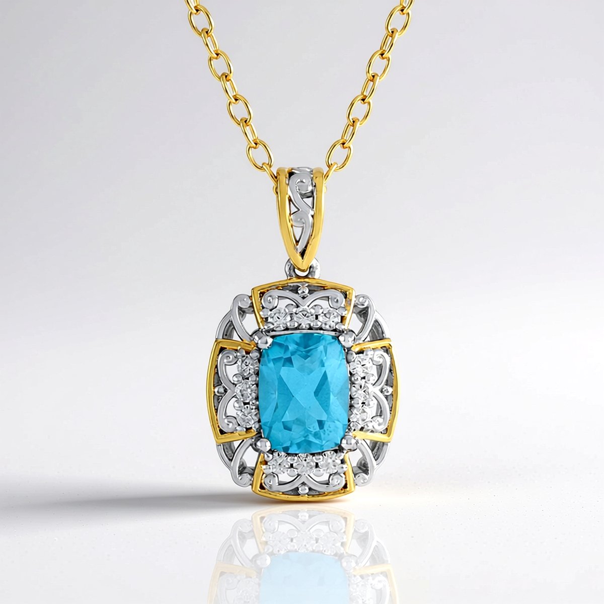 Cavill - Paraiba Blauwe Topaas Halsketting 1,53 ct - 925 Sterling Zilver Verguld - Antiek Geslepen Topaas - Elegante Ketting 50 cm - Zirkonen Cambodja