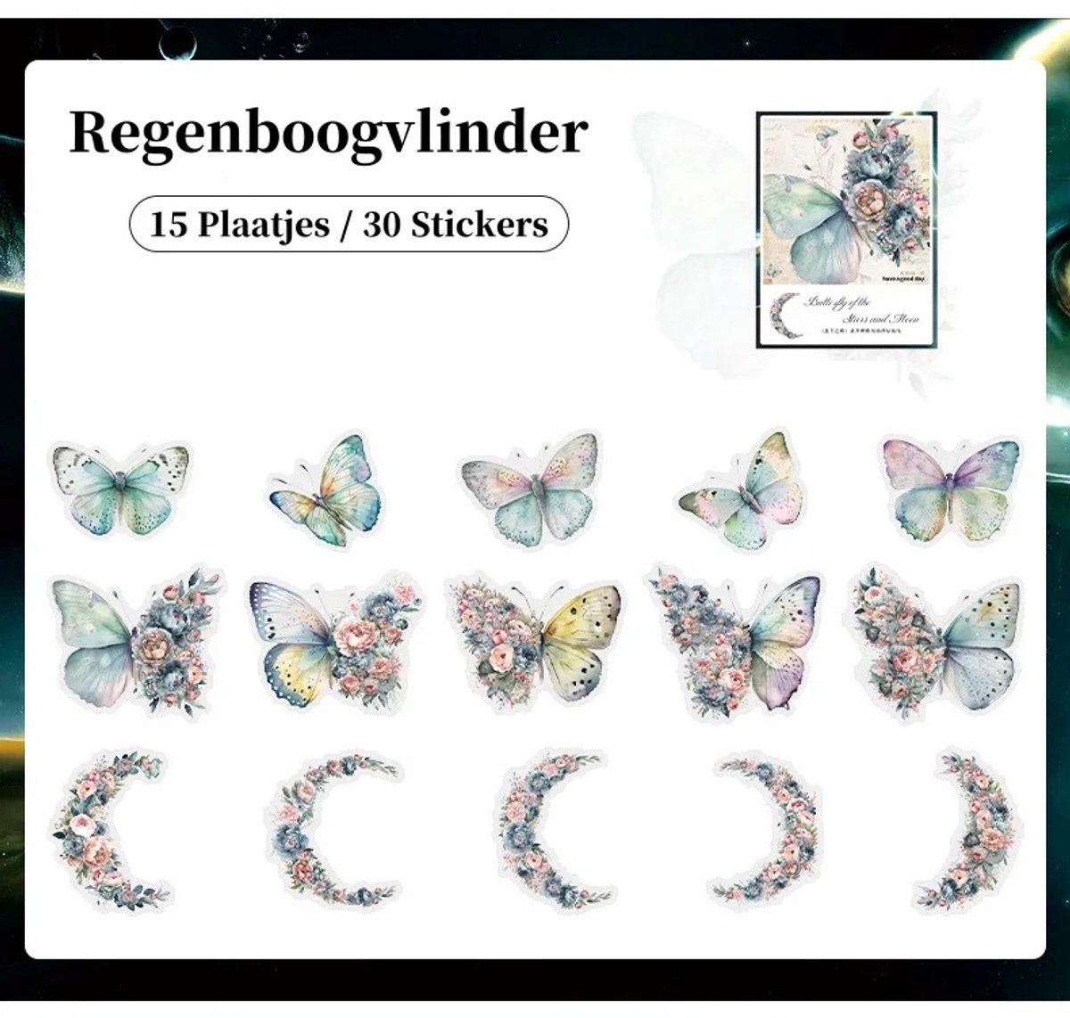 Casalora Vlinder Stickers – 30 Stuks (15 Designs) – DIY Decoratieve Sticker Set – Voor Scrapbook, Planner, Dagboek & Album – Kleurrijke Vlinder