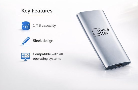 Externe Harde Schijf - Draagbare Opslag - Data Opslag - Hoge Snelheid SSD - 2 Terabyte - Zilver — afbeelding 4
