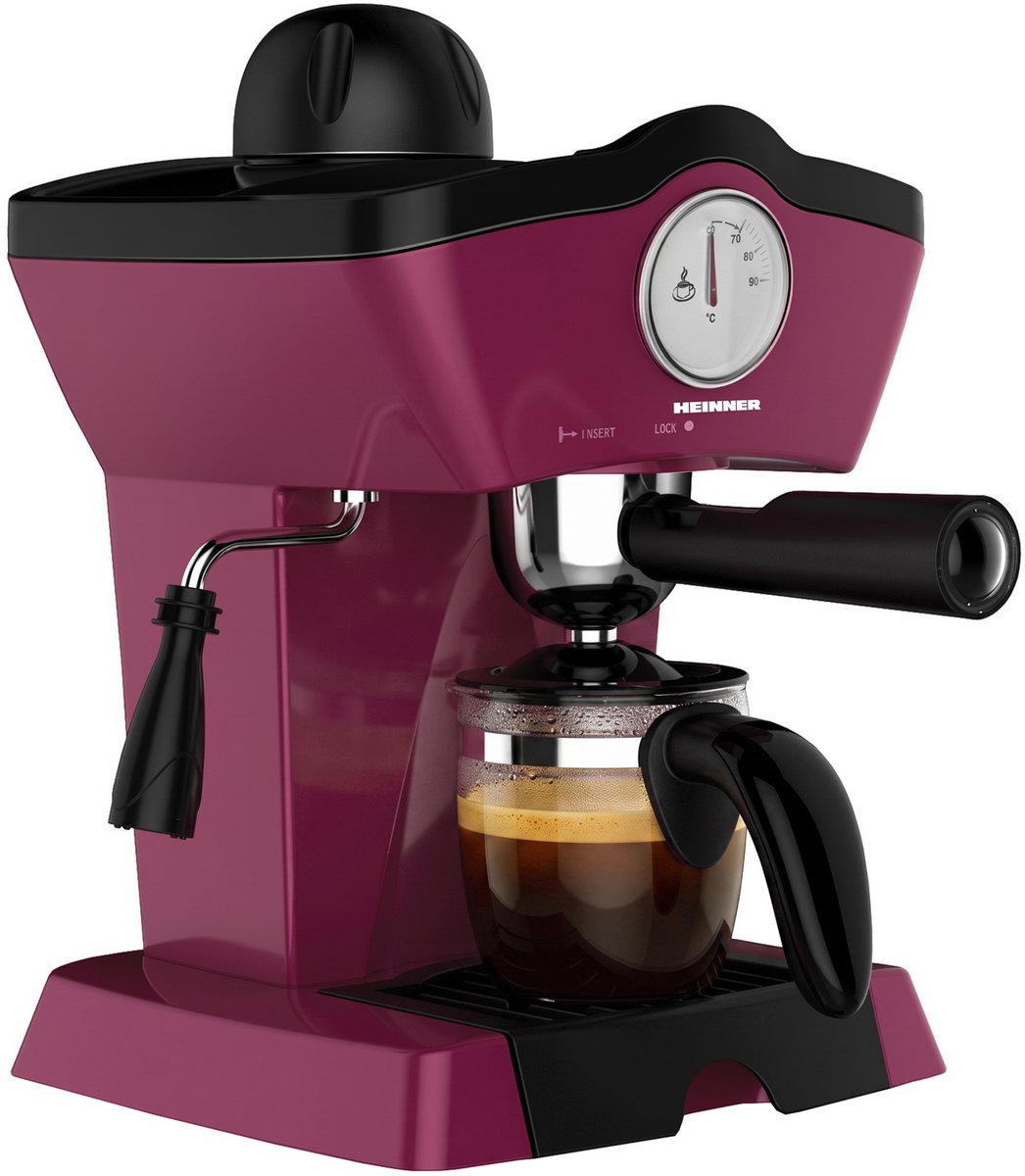 Heinner Charm HEM-200BG Handmatige Espressomachine – 800 W – 3,5 bar – Waterreservoir 250 ml – Voor Espresso en Cappuccino – Melkopschuimer – Frontthermometer – Bordeauxrood