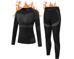 MEETYOO Thermo ondergoed dames, binnenfleece set, functioneel ondergoed, skiondergoed, winter, thermoondergoed, set, zacht, warm, flexibel, dames bovendeel en onderdeel, thermische onderbroek voor allerlei buitenactiviteiten in de winter