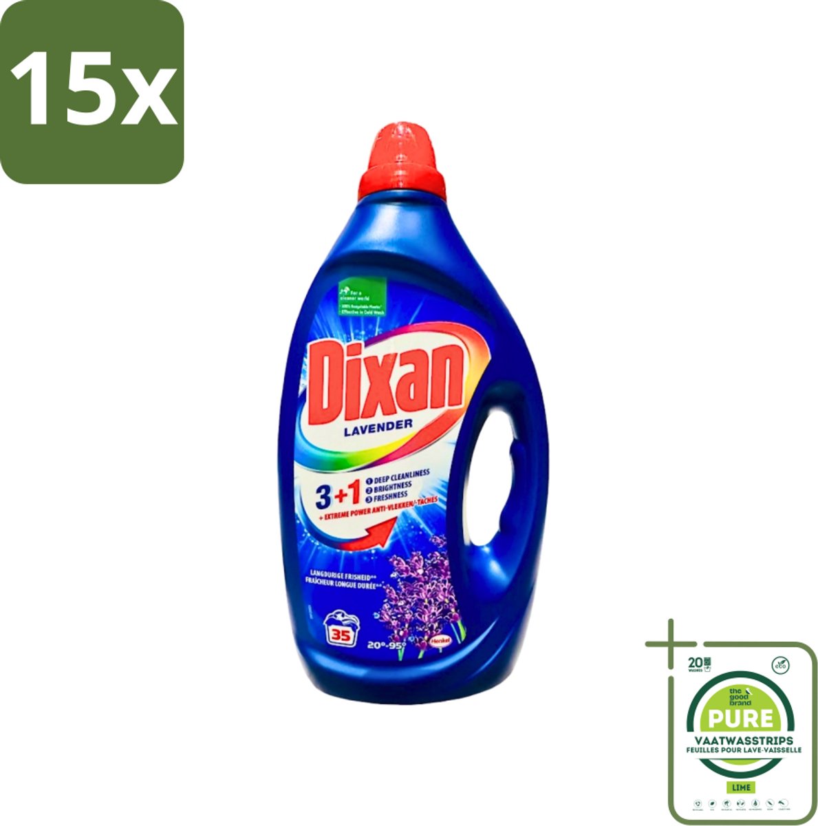 15 x Dixan - Vloeibaar Wasmiddel en Vlekverwijderaar - Witte en Gekleurde Was - Lavendel - 35 Wasbeurten - Grootverpakking - Wasmiddel - Vloeibaar Wasmiddel - Vlekkenverwijderaar - Lavendelgeur - Wasmiddel Lavendel