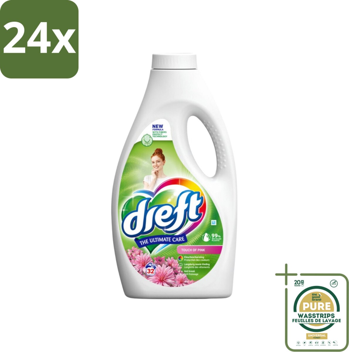 Dreft Vloeibaar Wasmiddel Touch of Pink 32 Wasbeurten 1,4 liter - Voordeelverpakking - 24 stuks - Gekleurde was - Wasverzachter