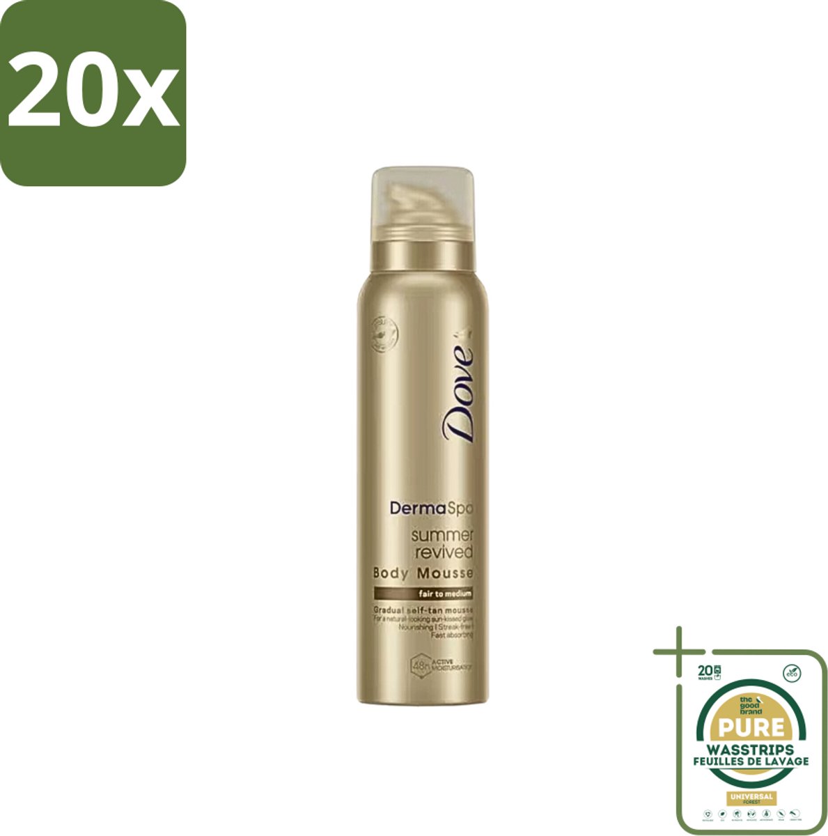 20 x Dove DermaSpa - Zelfbruiner - Tanning Mousse - Medium-Dark - 150 ml - Grootverpakking - Zomerse Kleur - Zonkleur - Natuurlijke Huidkleur - Tanning Mousse - Huidhydratatie
