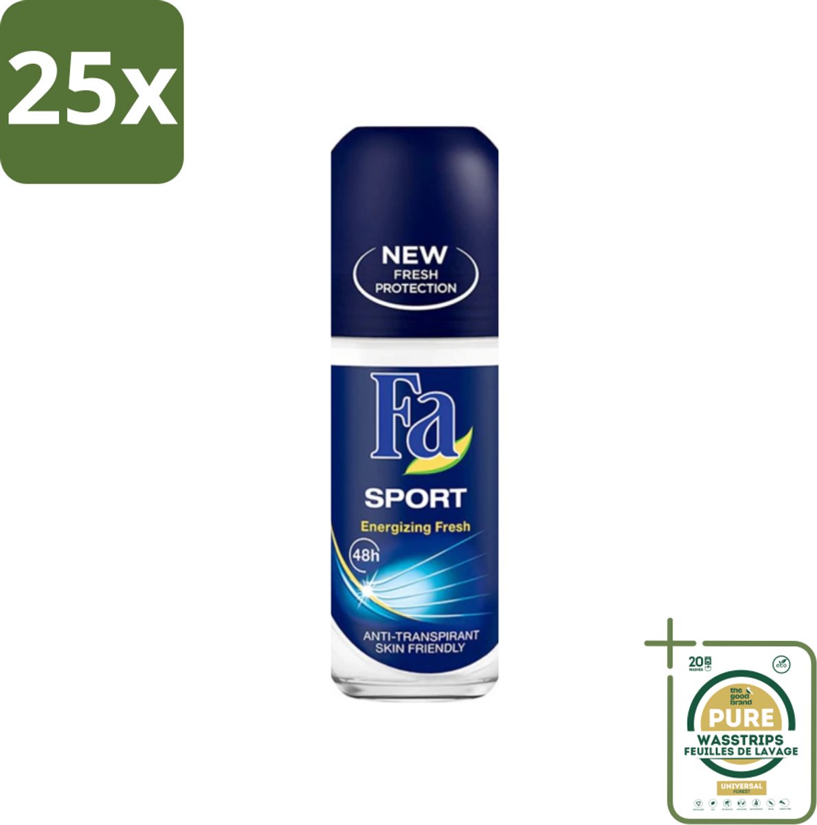 25 x Fa - Sport - Deodorant Roller - Energizing Fresh - 50 ml - Grootverpakking - Sport Deodorant - Frisheid - Energizing Fresh - 24 Uur Bescherming - Zweetvocht