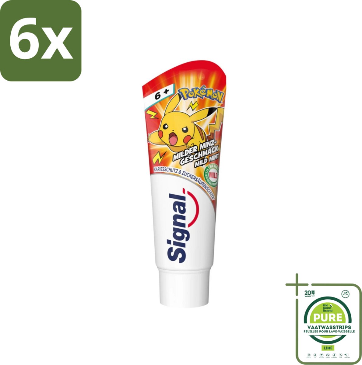 Signal - Pokémon - Tandpasta - Milde Munt Smaak - Anti-Tandsteen - Kinder 6+ Jaar - 75 ml - Voordeelverpakking - 6 stuks - Tandpasta voor kinderen - Pokémon tandpasta