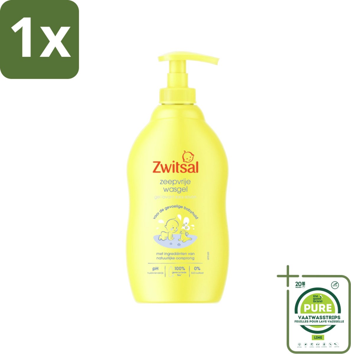 1 x Zwitsal - Babyverzorging - Zeepvrije Wasgel - Voor de Gevoelige Babyhuid - 400 ml - Babywasgel - Babyhuid - Milde Reiniging - SLES-vrij - Natuurlijke Ingrediënten