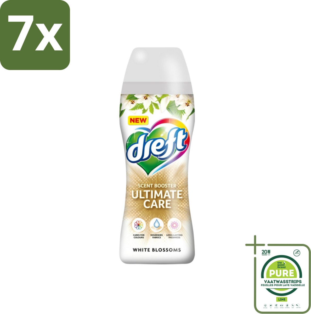 7 x Dreft - Ultimate Care - Wasverzachter - Geurbooster - Gekleurde Was - Witte Bloem - 15 Wasbeurten - Grootverpakking - Wasverzachter - Geur - Wasmiddel - Kleurbescherming - Wasverzorging