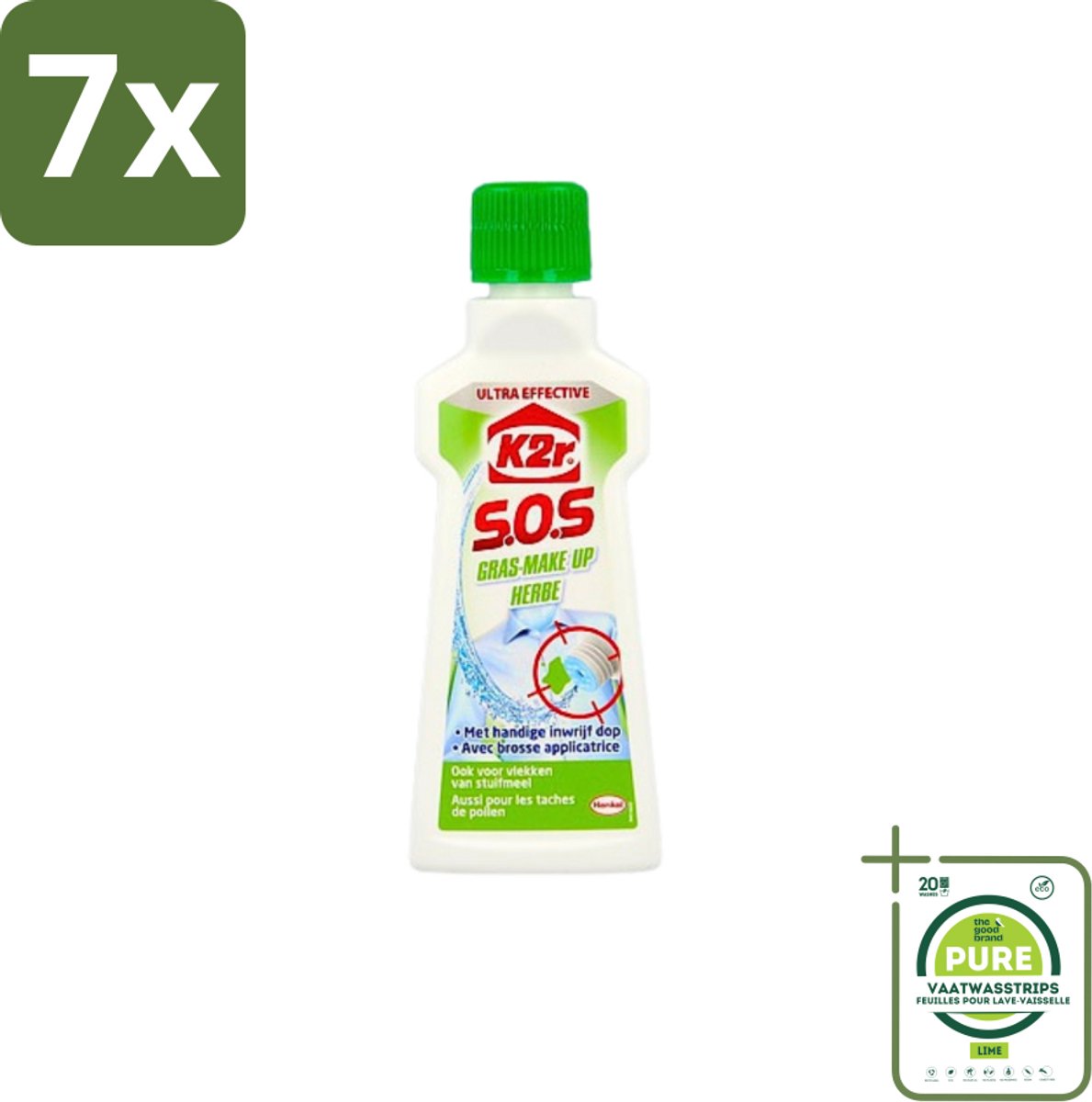 7 x K2R - SOS Vlekverwijderaar - Gras & Make-up - 50ml - Grootverpakking - Vlekkenverwijderaar - Gras Vlekken - Make-up Vlekken - Textiel Reiniging - Kleding Schoonmaken