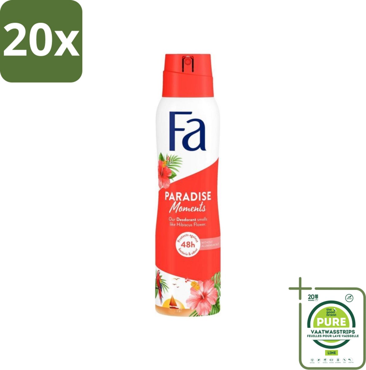 20 x Fa - Paradise Moments - Deodorant Spray - Hibiscusbloem - 150 ml - Grootverpakking - Deodorant - Anti-vlekken Deodorant - Hibiscusgeur - Fa Paradise Moments - Deodorant Spray