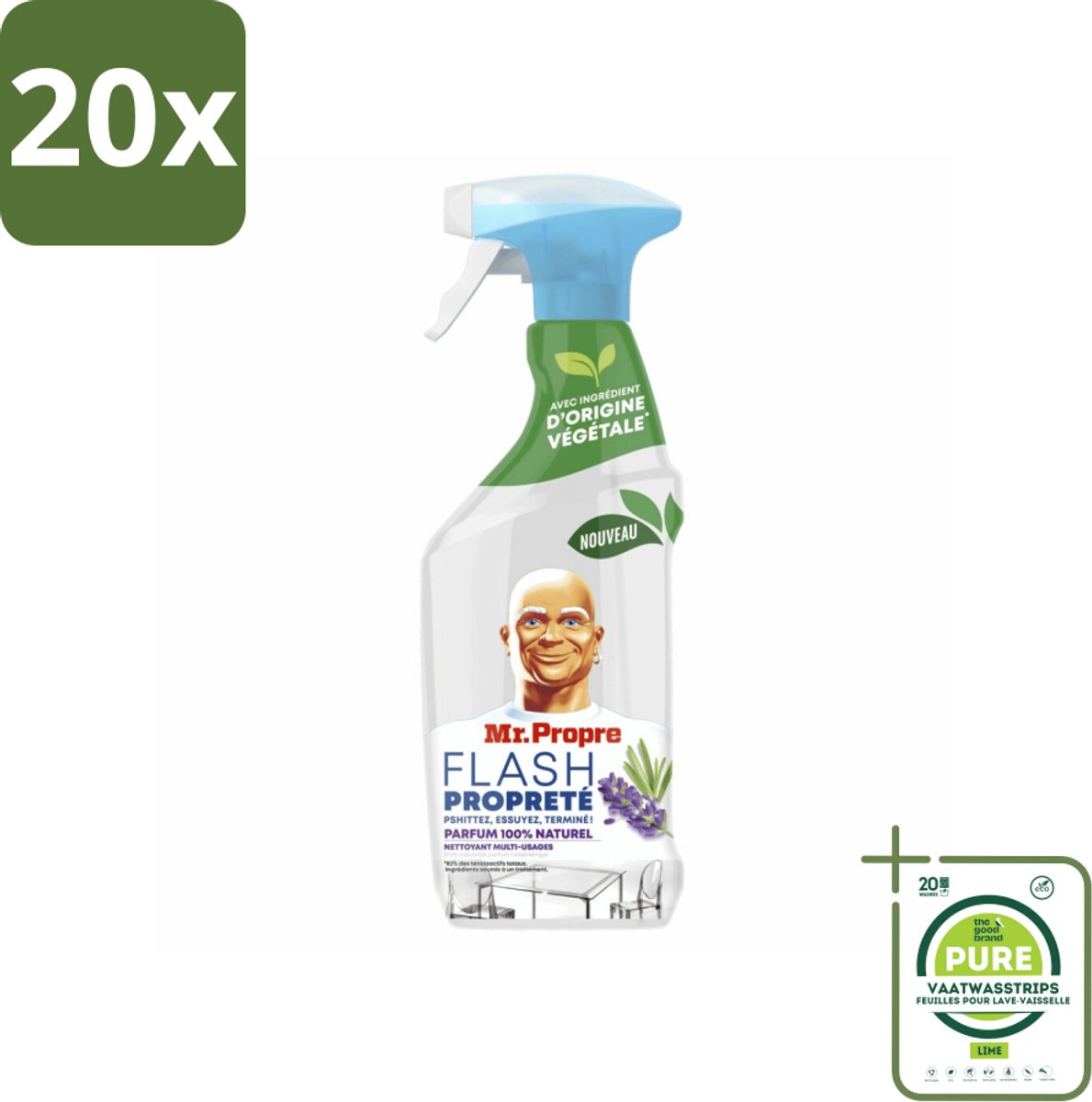 20 x Mr. Proper - Allesreiniger Spray - Lavendel & Rozemarijn - 100% Natuurlijke Parfum - 800 ml - Grootverpakking - Allesreiniger - Schoonmaakspray - Lavendel - Rozemarijn - Plantaardige Reiniger