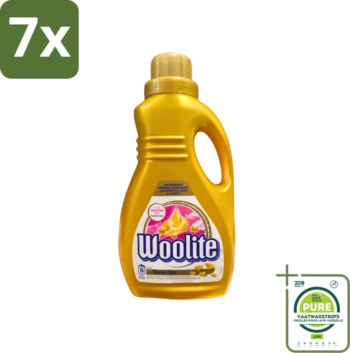 7 x Woolite Expert Care - Vloeibaar Wasmiddel - Met Keratine - Delicate Was - 16 Wasbeurten - 1L - Grootverpakking - Wasmiddel Voor Delicate Kleding - Vloeibaar Wasmiddel - Wasmiddel Met Keratine - Wasmiddel Voor Wol - Wasmiddel Voor Zijde