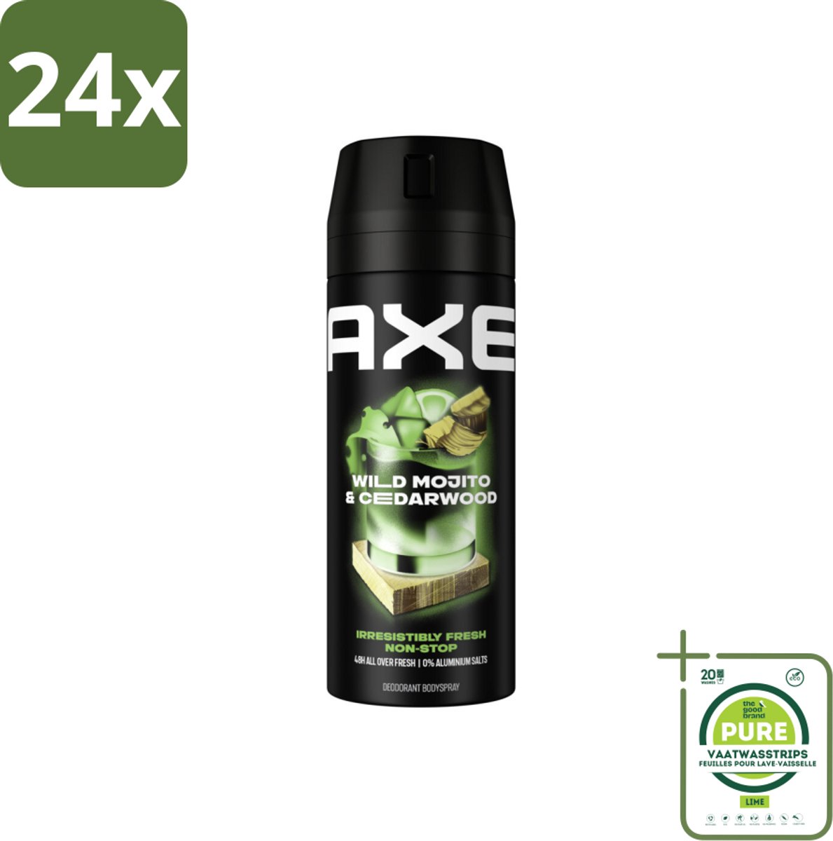 Axe - Deodorant Bodyspray - 48hrs Fresh - Green Mojito & Cedarwood - 150 ml - Voordeelverpakking - 24 stuks - Deodorant - Deodorant spray